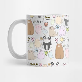 God is Love Scripture Cute Baby Animals Love Hearts Mug